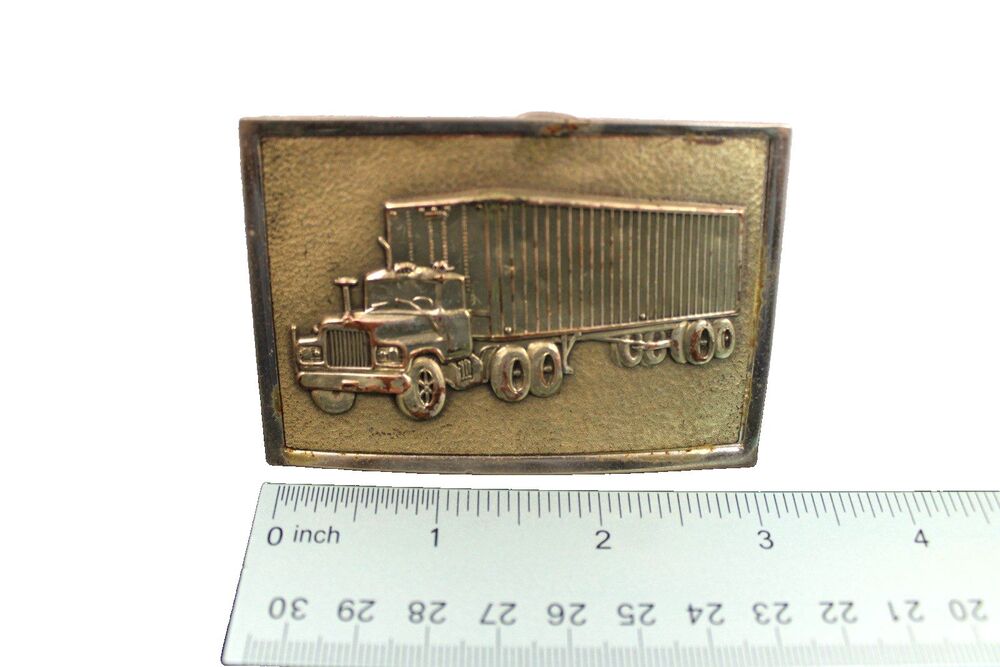 Vintage Semi Truck Belt Buckle Silver Tone Tractor Trailer Rig